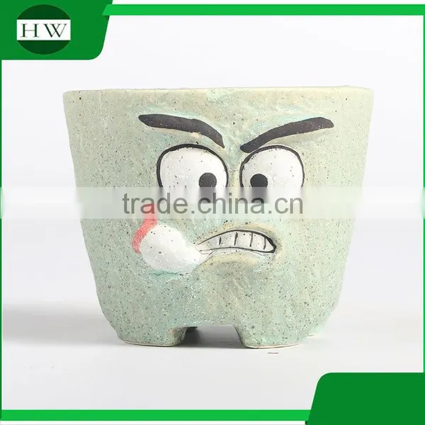 Wholesale Cheap Creative Handwork Mini Cartoon Expression Ceramic Garden Flower Pot photo-3