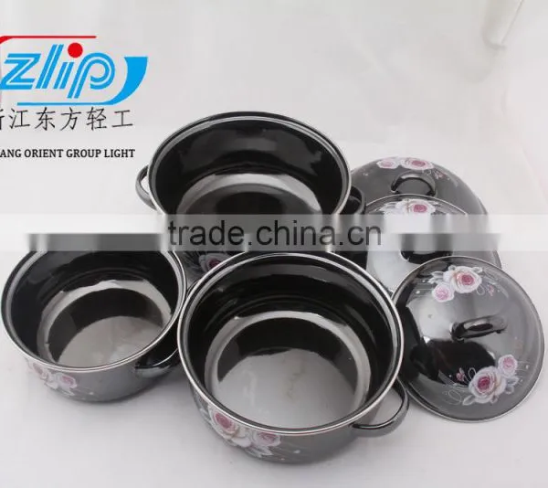 16-20cm 3 Pcs Enamel Casserole With Cover Dark Color Beautiful Decal photo-5