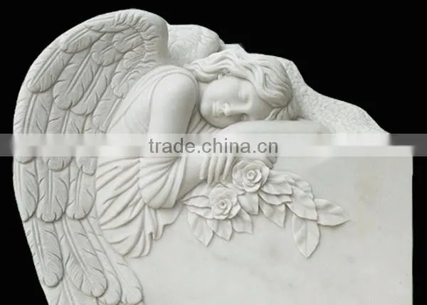 Western Style White Marble Angel Carving Monument Headstone photo-2