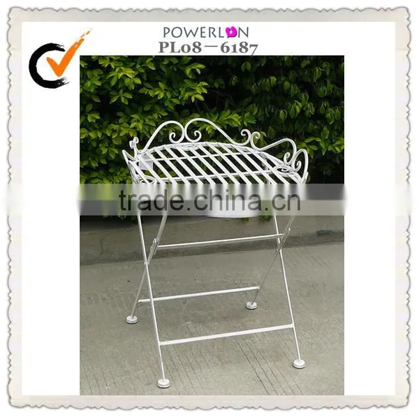 outdoor antique white metal tray table
