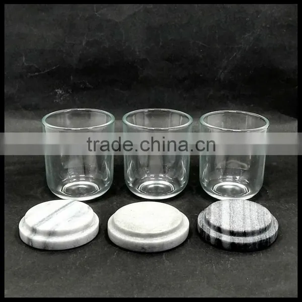 Chinese Supplier Small Round Glass Candle Holder With Marble Lid 90ml photo-3