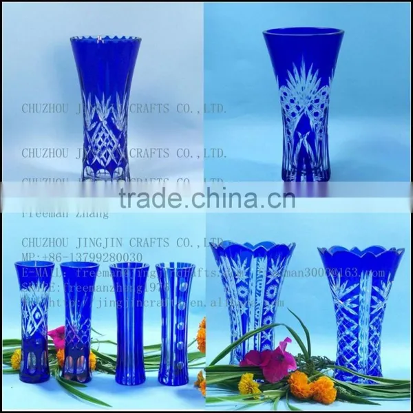 Hand Etched Overlay Flower Shop Best Selling China Glass Vase photo-4