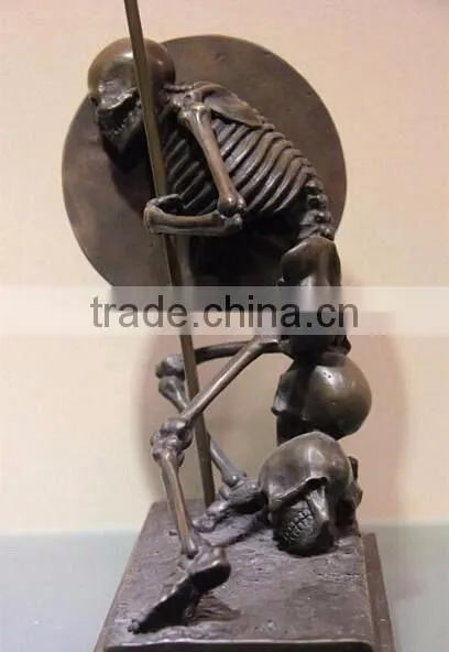 Antique Bronze Skeleton Sculpture Resin Soldier Warrior Statues photo-3