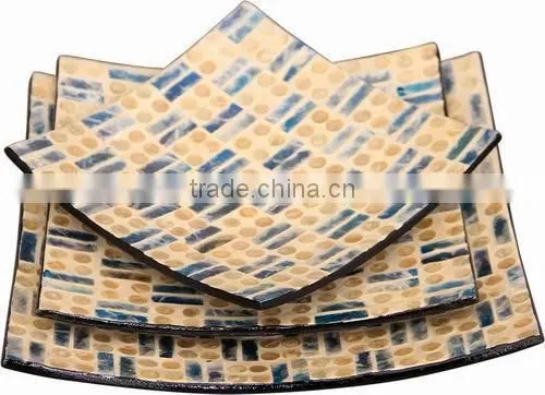 Set of 3 Mother of Pearl Inlaid Plates for Home Decoration photo-2