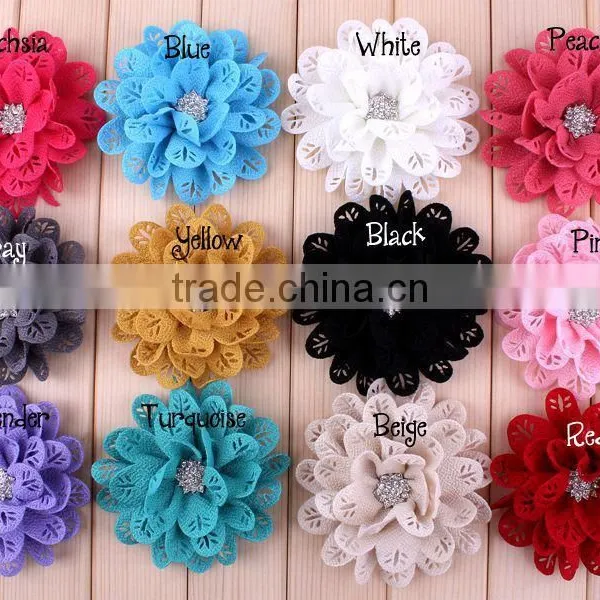 Hot Cutting Fabric Flower With Rhinestone Center for Kids Hair Accessories photo-5