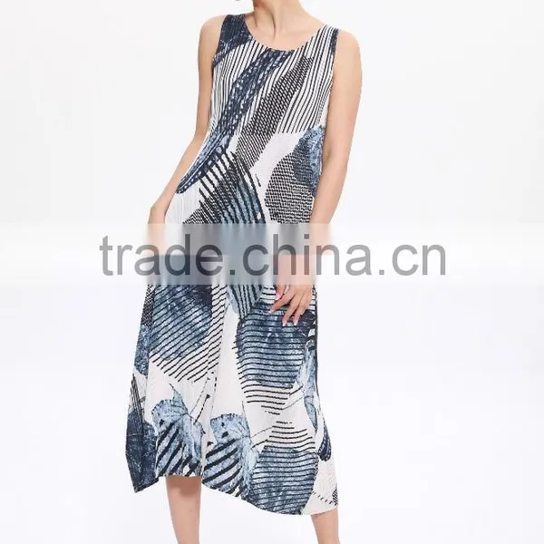 Wash Painting Goffer Sleeveless Women Summer Maxi Dress photo-2