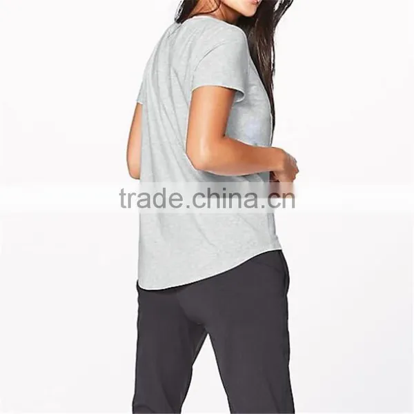 Blank Ladies Curved Hem 100% Brushed Cotton Lycra T-shirt photo-3