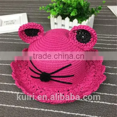 Pretty Lovely Kids Straw Hat Cat Ears Hand-woven Soft Straw Hats Baby Cartoon Cap Summer Straw Sunbonnet Infants Children Mz-255 photo-5