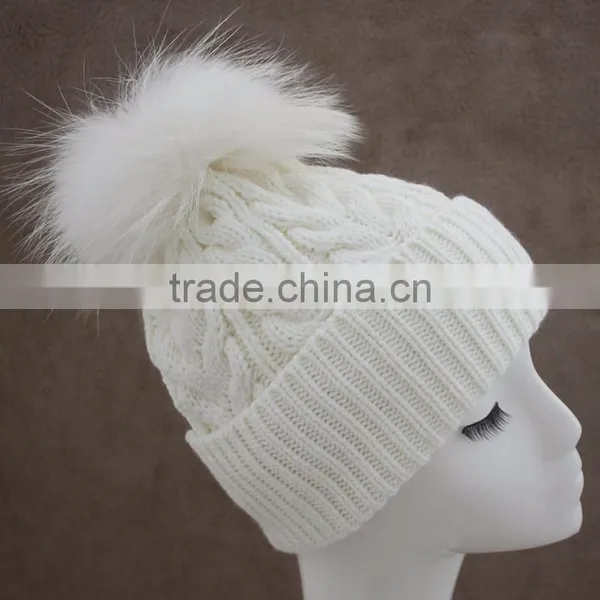 Myfur 2016 Newest Girls Winter Knitted Wool Hats With Fur Poms photo-3