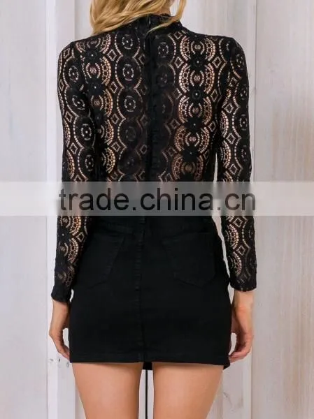 Runwaylover 114 Hot Sale 2017 Women Fashion Lace Transparent T-Shirt photo-5