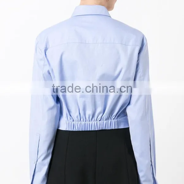 Twist New Design Plain Blue Blouse for Women Long Sleeve Shirt photo-3