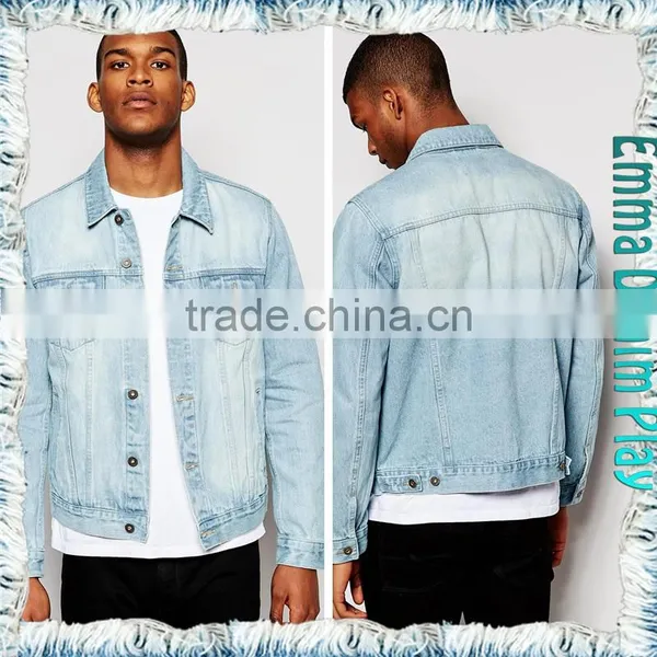 2016 Men's Dipped Bleach Washed Twill Blue Denim Jacket With Metal Button photo-2