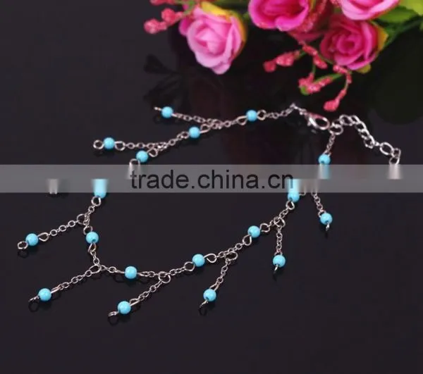 Blue Beads Tasse Barefoot Sandal Feet Beach Jewelry Accessories Chain Anklets photo-3