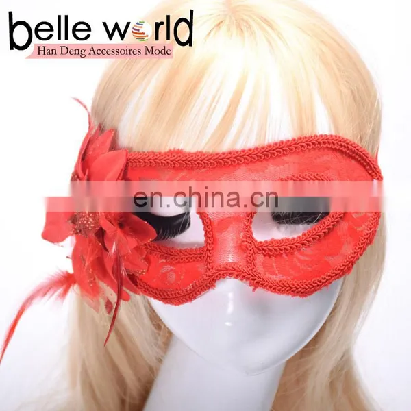 Fancy Dress Party Cloth Yarn Translucent Lace Brought Feather Flowers and a Half Face Eye Masks