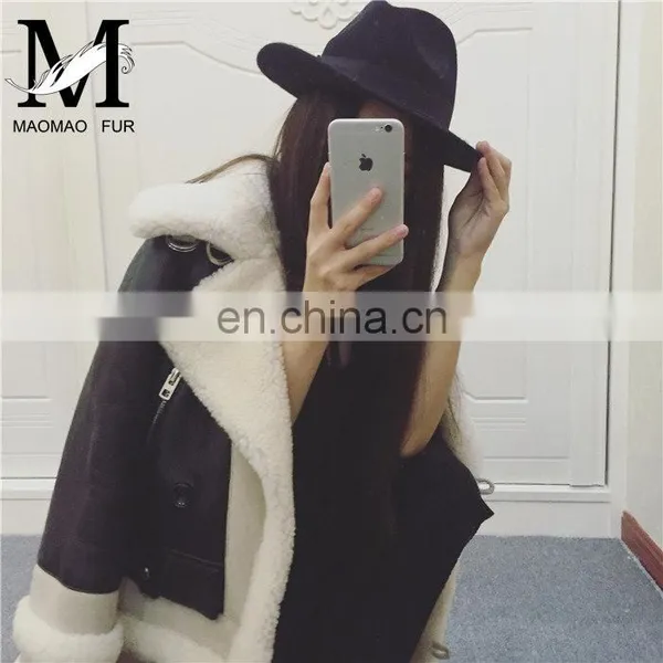 2016 Latest Design Girls Winter Genuine Sheep Skin Fleece Lined Leather Jacket photo-2