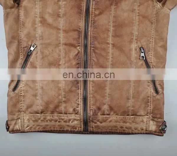 2015 Lastest Fashion Handsome Padded Garment Dyed Men Leather Jacket photo-5