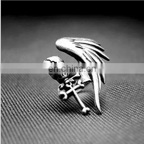 Punk Gothic Monoplane Wing Skeleton Cross Wind Skull Ring photo-2