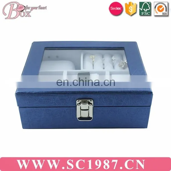 BLue Square Small Easy to Carry Jewelry Box Lock Box With Miror photo-2