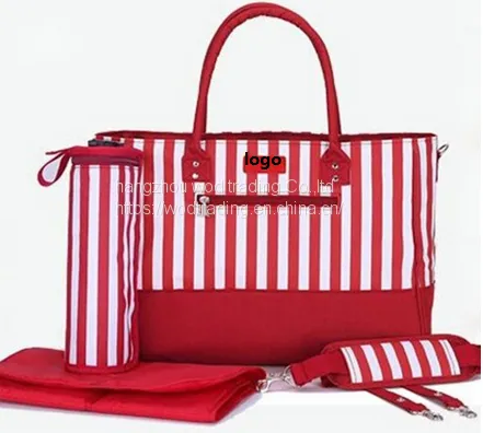 Stripe printed diaper bag with many pockets inside