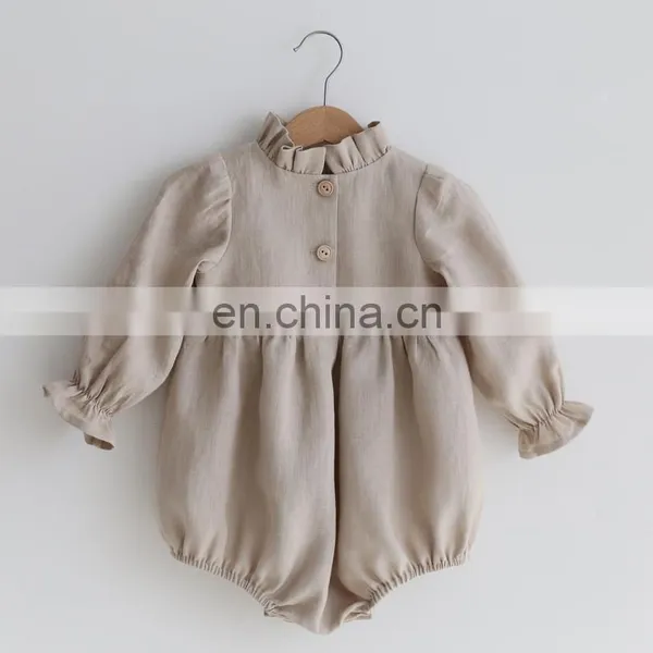 Baby Fashion Clothes Ruffle CollarPrincess Long Sleeve Linen Romper photo-2