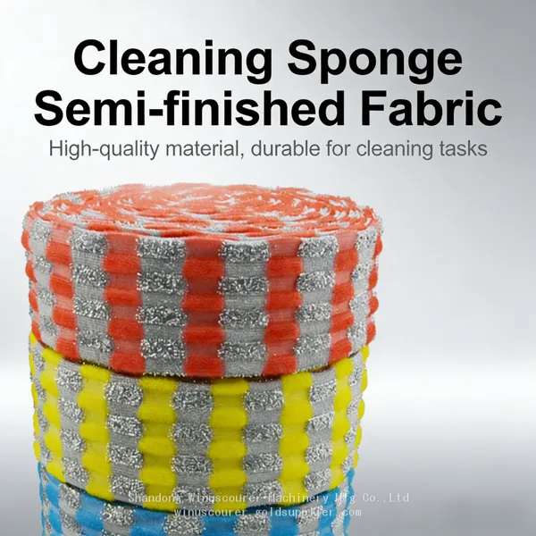 Factory Supply Semi Finished Sponge Dish Cloth Roll Shiny Silver Thread Mesh Cleaning Fabric Raw Material photo-4