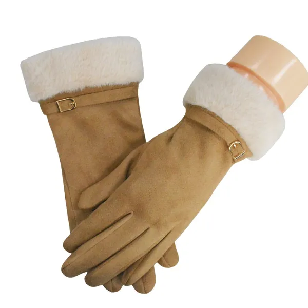 Wholesale Women Winter Gloves High Quality Cute Velvet With Faux Fur Cuffs Fashion Warm Gloves photo-3