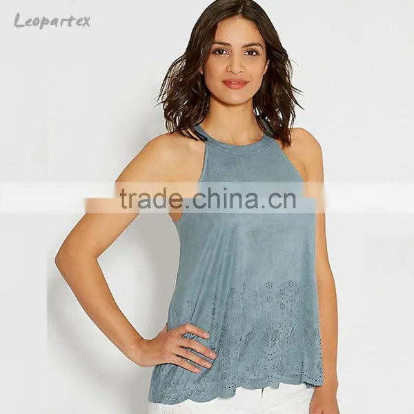 Red Blue Suede Tank Top in Best Quality Latest Design Girls Top