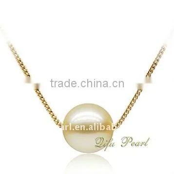 Best Selling Fashion Simple Design 18K Yellow Gold Single Natural Pearl Necklace Jewelry