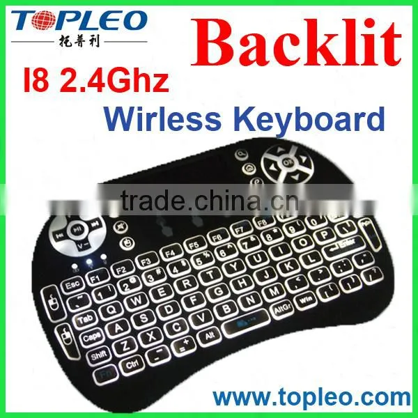 High Quality 2.4g Mini Wireless Air Touchpad Keyboard I8 Backlit mini Wireless Keyboard