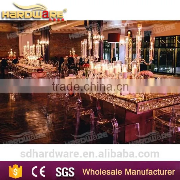 Glass Wedding Table Metal Base Dining Table Square Banquet Table photo-4