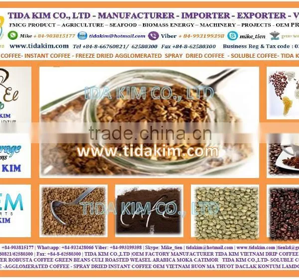 FREEZE DRIED INSTANT COFFEE 100%- AGGLOMERATED ARABICA ROBUSTA VIETNAM SOLUBLE COFFEE TIDA KIM IN BULK OEM- ROASTED COFFEE