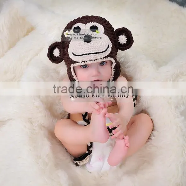 Handmade Animal Crochet Monkey Hat With Ears Baby Beanies photo-6