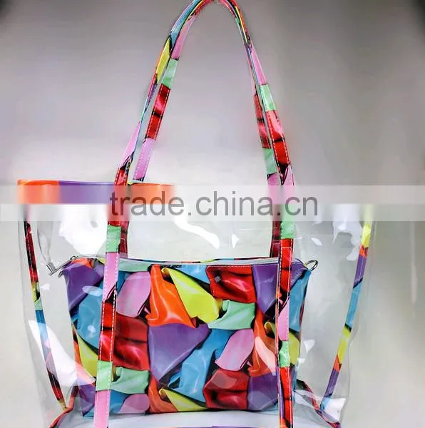 2015 Summer Tide Girl New Style Sugar Jelly Transparent Shoulder Bag With Printing Flower Bag in Bag photo-4