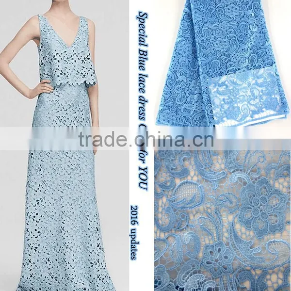Special Blue Guipure Laces Fabric Pure Color Chemical Lace Shows Your Beauty