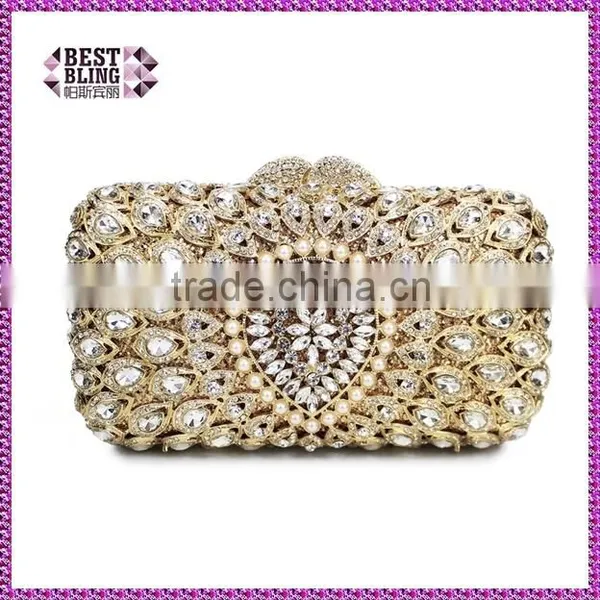 Gold Crystal Evening Clutch Bag Handbag Designs Woman Purses (88162A-G)