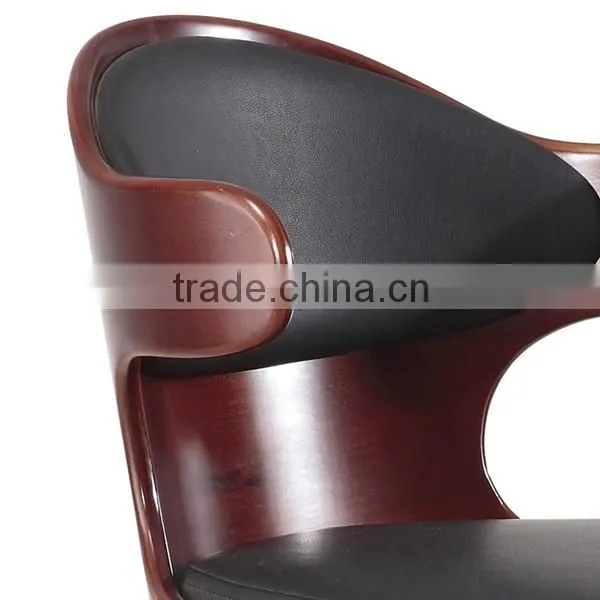 Black Leather Modern Wood Bar Chair for Home Use photo-4