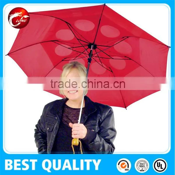 Golf Umbrella Folding Fibereglass Ribs Vented Canopy Wood Style Handle photo-5