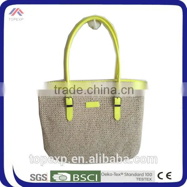 Foldable Straw Bag Bright Colored Handles photo-3