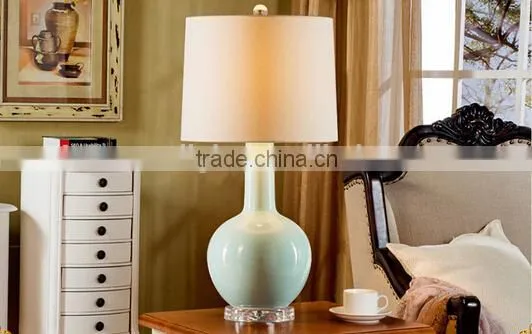 Acrylic Base Ceramic Body With Fabric Round Lampshade Modern Desk Lamp Bedroom Living Room Dining Room Table Lamp photo-3
