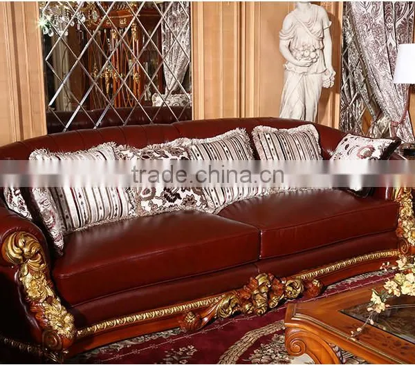 Luxurious French Rococo Brown Leather Wooden Hand Carved Living Room Sofa, Italian Palace Furniture(MOQ=1 SET) photo-4
