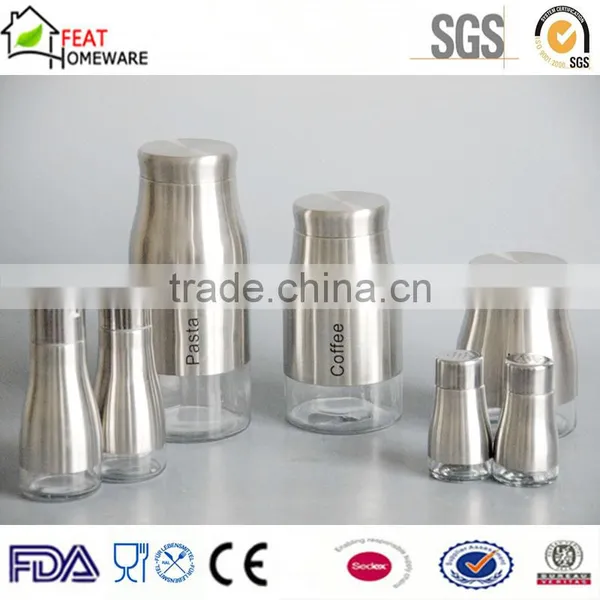 Metal Covered Glass Seasoning Salt Pepper Canister Storage Jar