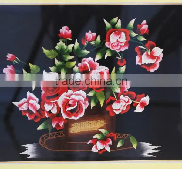 Embroidery flower paintings from Vietnam, rose wall paintings, handmade in Vietnam