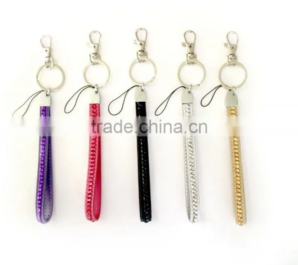 Black Promotion Gift PU Leather Key Chain With Crystal Gem, Swivel Snap Hooks, Key Ring Accembly, Acrylic Gem Key Chain photo-6