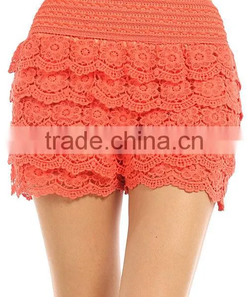 Sexy Tiered Crochet Lace Stretch Waist Shorts Women TIERED FLORAL CROCHET SHORTS photo-4