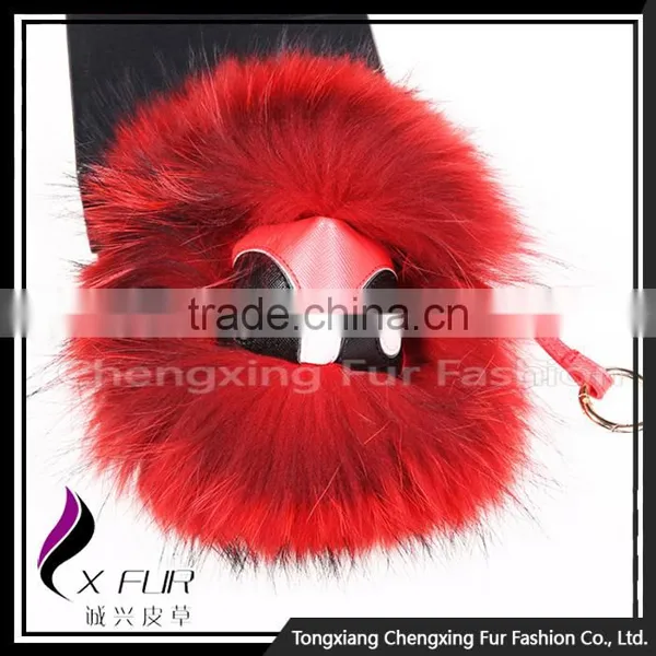 CX-R-48M China Wholesale Red Raccoon Fur Keychain With Fur Pompon photo-2