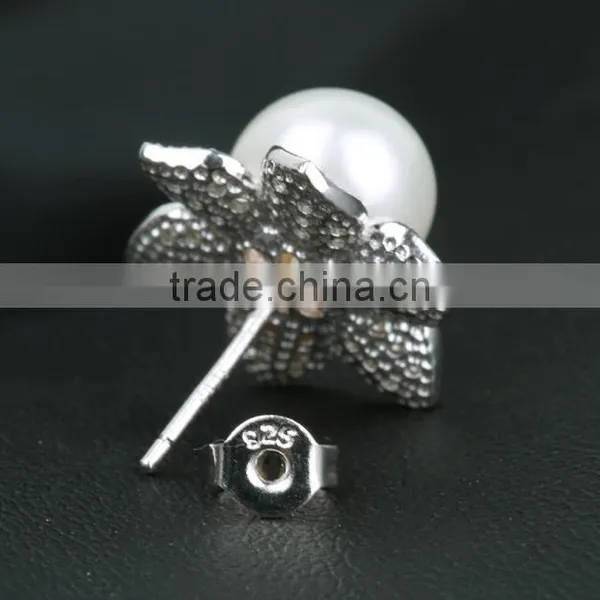 Fashion Korean Design Natural Pearl Earrings, 925 Silver Natural Flawless Pearl Stud Earrings photo-2