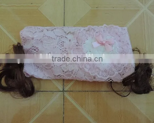 Baby Girl Hairpiece Hairband 2016 Summer Adjustable Elastic Lace Floral Chiffon Headband Pearl Bowknot Cute Kids Hairwear photo-3