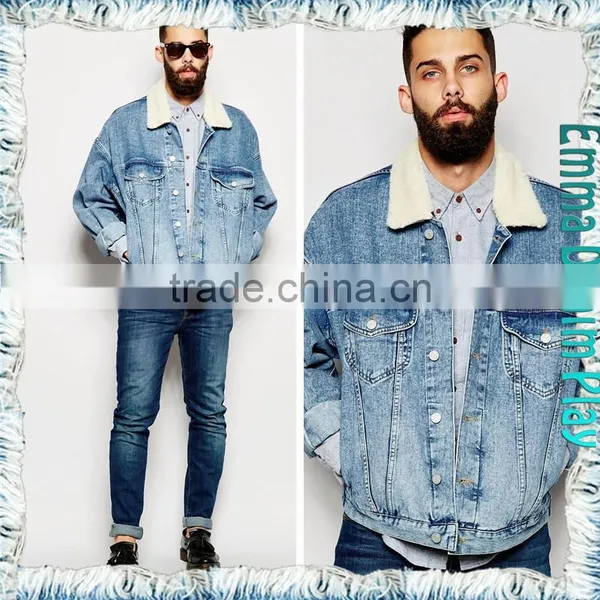 New 2015 Fashion Design Men Fleece Denim High Quality Cotton Outerwear Jackets photo-2