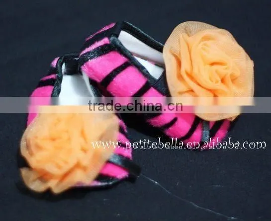 Hot Pink Zebra Print Shoes With Orange Rosettes Pettishoes Crib Shoes MAS25