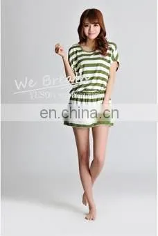 Tighten up Waist Long T-shirt Home Wear Blouse Bamboo Stripes photo-5